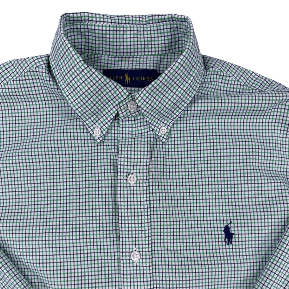 Ralph Lauren Mens 15.5 Green / Blue Check Button Down Shirt Long Sleeve Cotton